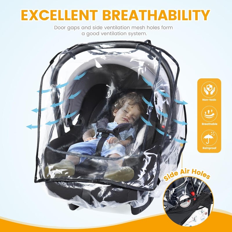 IvyWind Car Seat Rain Cover Universal, Food Grade EVA, Waterproof Weather Shield for Infant Car Seat with Storage Bag, Baby Car Seat Stroller Rain Cover Features Side Ventilation, Quick-Access Roll-Up Door - Image 3